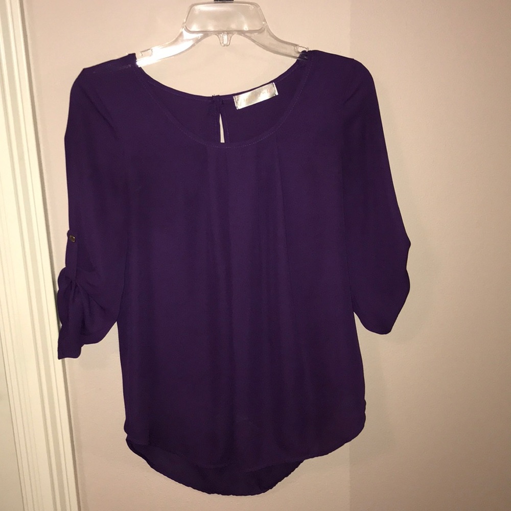 purple sheer scoop neck shirt